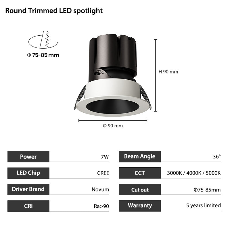 3inch Adjustable IC Rated LED Canless Recessed Pot Light 7W