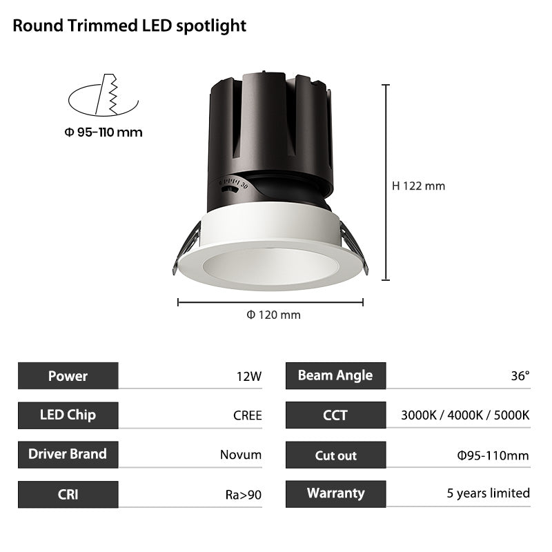 4inch Adjustable IC Rated LED Canless Recessed Pot Light 12W