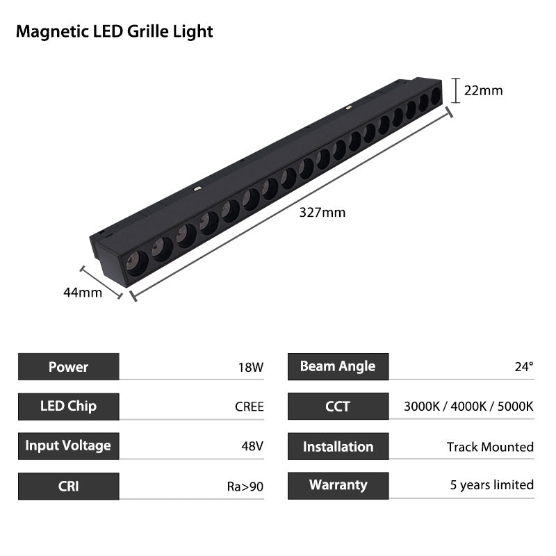 18W 48V Magnetic LED Grille Light With 300mm Length