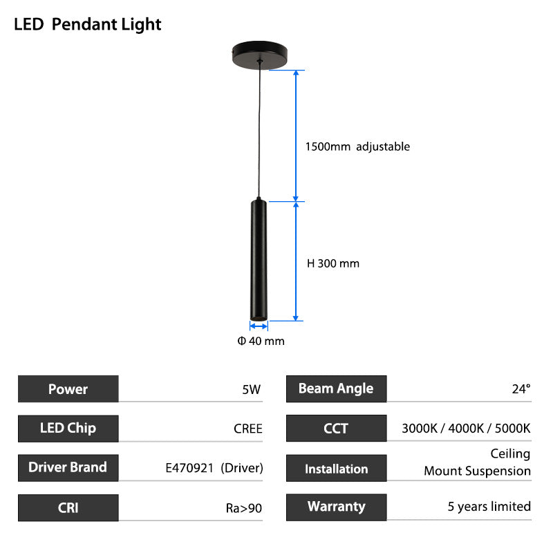 5W CREE COB LED Cylinder Light with ETL Certified