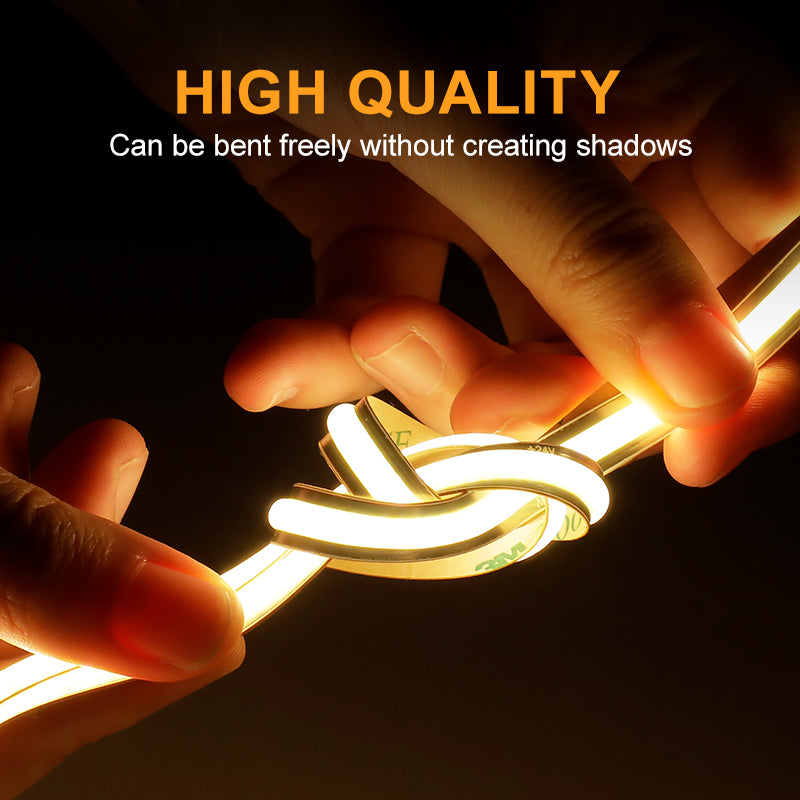 Any Length Cuttable COB Strip Light, 9W/M, 5Meters/Roll, 3000K Ra>90, 16.5ft / 200lm/ft 24V